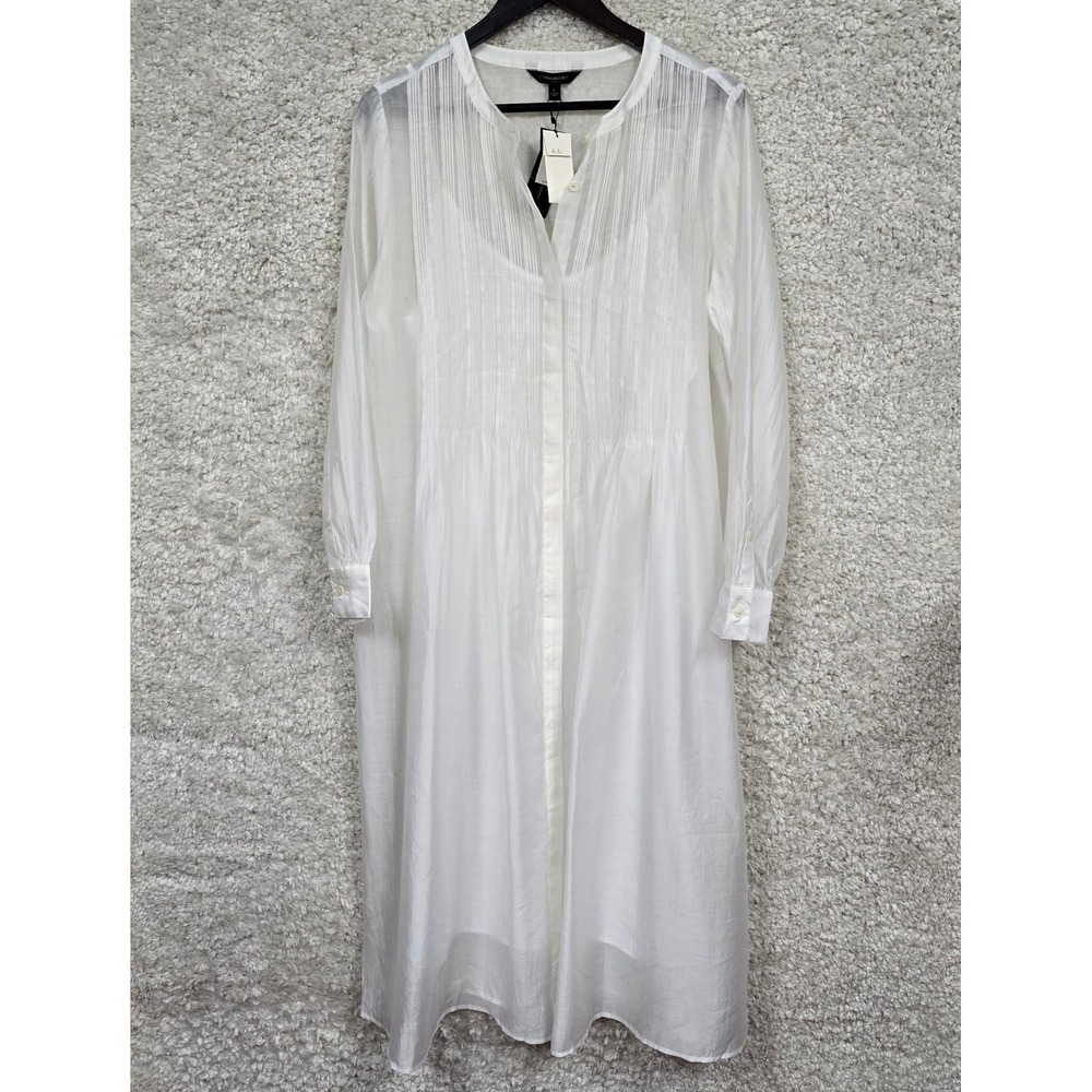 Banana Republic Pleated Organza Midi Dress Women L White Sheer Button Romantic